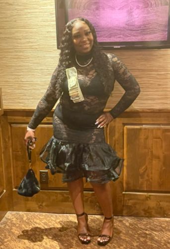 Customer photo review of Floral Lace Elegant See-Through Midi Dress