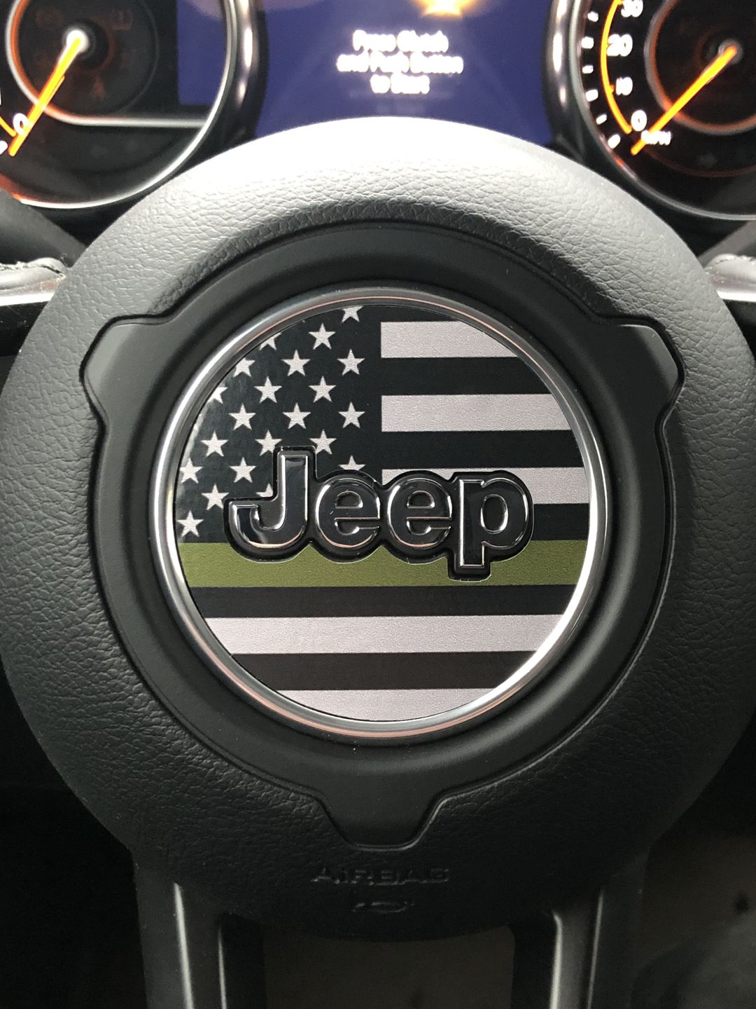 Customer photo review of First Responder Flag Steering Wheel Decal for Jeep