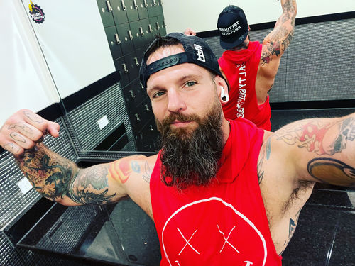 Customer photo review of Salty Savage™ Unisex OG Smile Sleeveless Racerback Muscle Tank Hoodie | Red