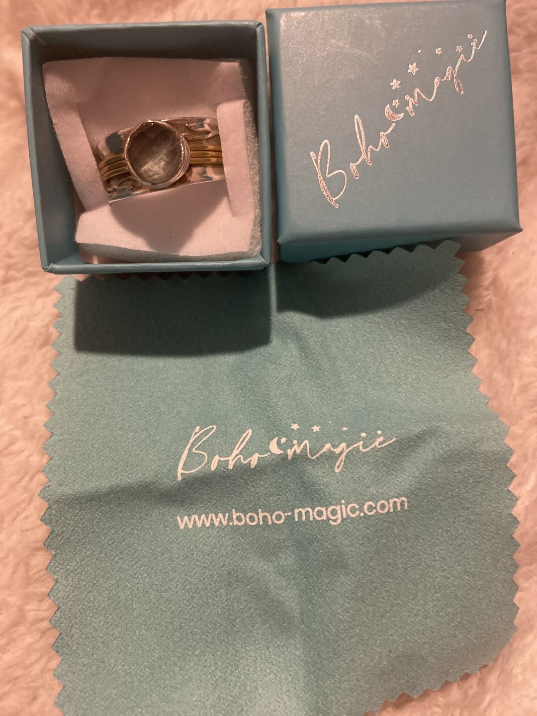 Customer photo review of Aquamarine Spinner Ring Inspired by Nature Sterling Silver