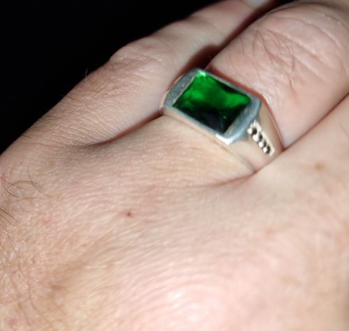 Customer photo review of Classic Men's Emerald Ring with Black Onyx Accents in 925 Sterling Silver