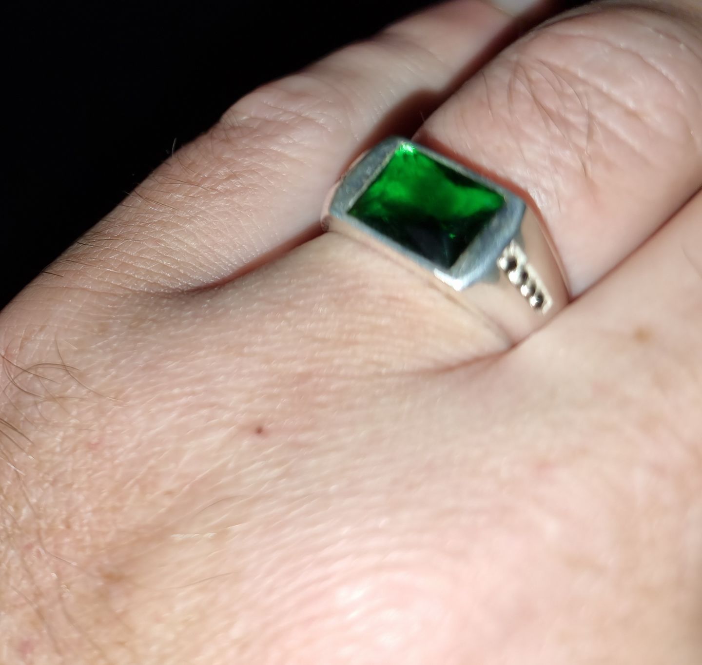 Customer photo review of Classic Men's Emerald Ring with Black Onyx Accents in 925 Sterling Silver