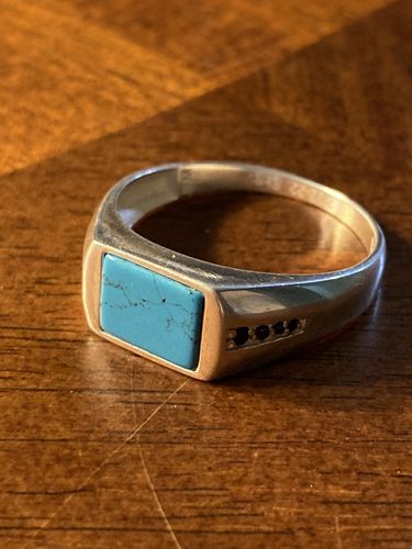 Customer photo review of Classic Men's Ring Real Natural Blue Turquoise and 8 Onyx in 925 Sterling Silver