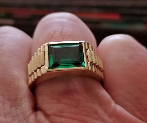 Customer photo review of Green Emerald Statement Solid Fine 14k Yellow Gold Men's Heavy Wide Ring
