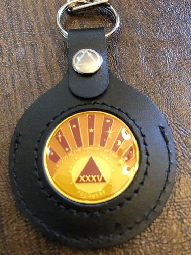 Customer photo review of Leather AA Medallion Keychain Holder - Sobriety Chip/Coin/Token Holder - Black/Silver