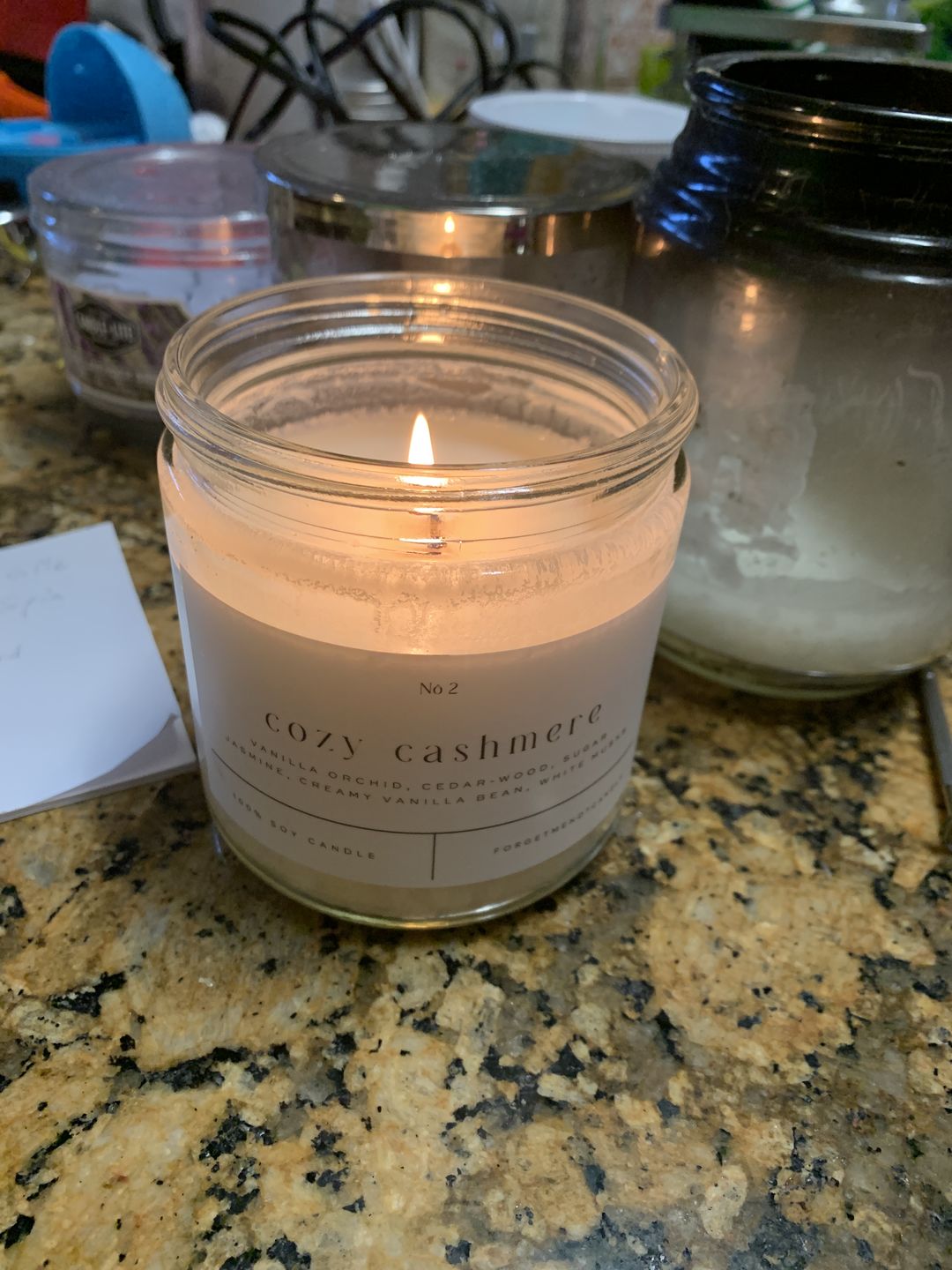 Customer photo review of Cozy Cashmere 22 oz Glass Candle