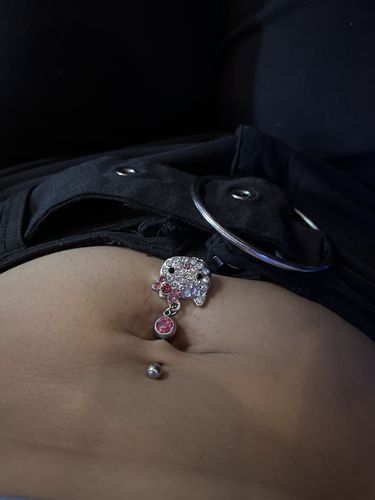 Customer photo review of Full Rhinestones Kitten Head Belly Ring