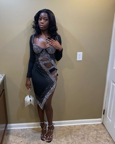 Customer photo review of Sequined Striking Irregular Cut Out Mini Dress