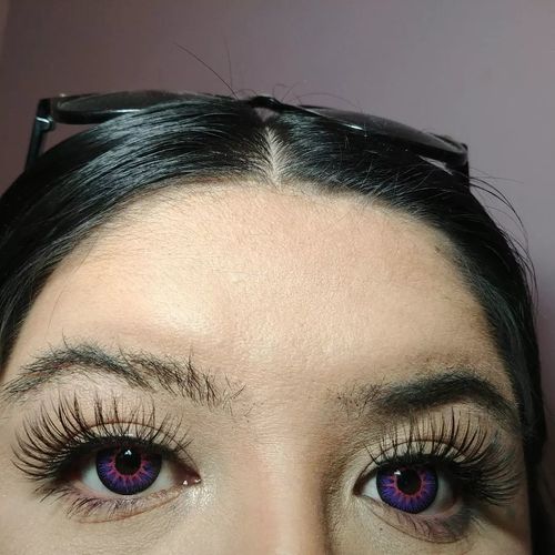 Customer photo review of Icoloured® Mystery Purple Colored Contact Lenses