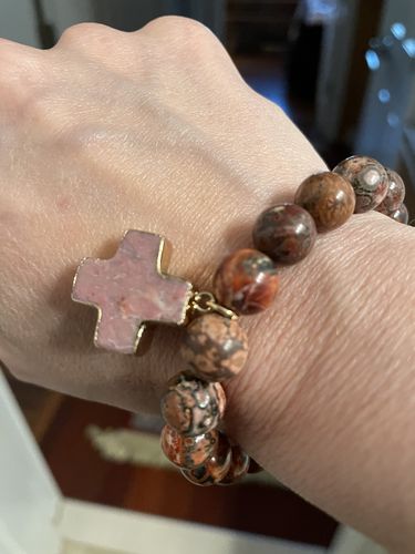 Customer photo review of His Great Love Natural Stone Cross Bracelets—February's Bracelet of the Month