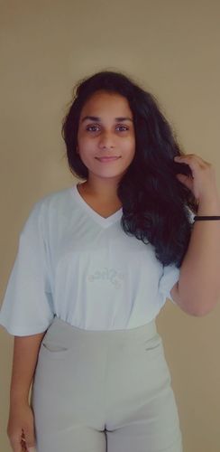 Customer photo review of She Embroidered Oversized Crop T Shirt