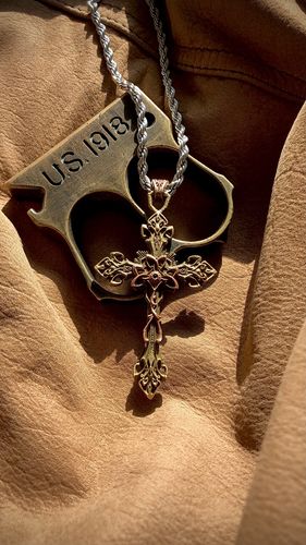 Customer photo review of Baroque cross pendant | Brass & Copper