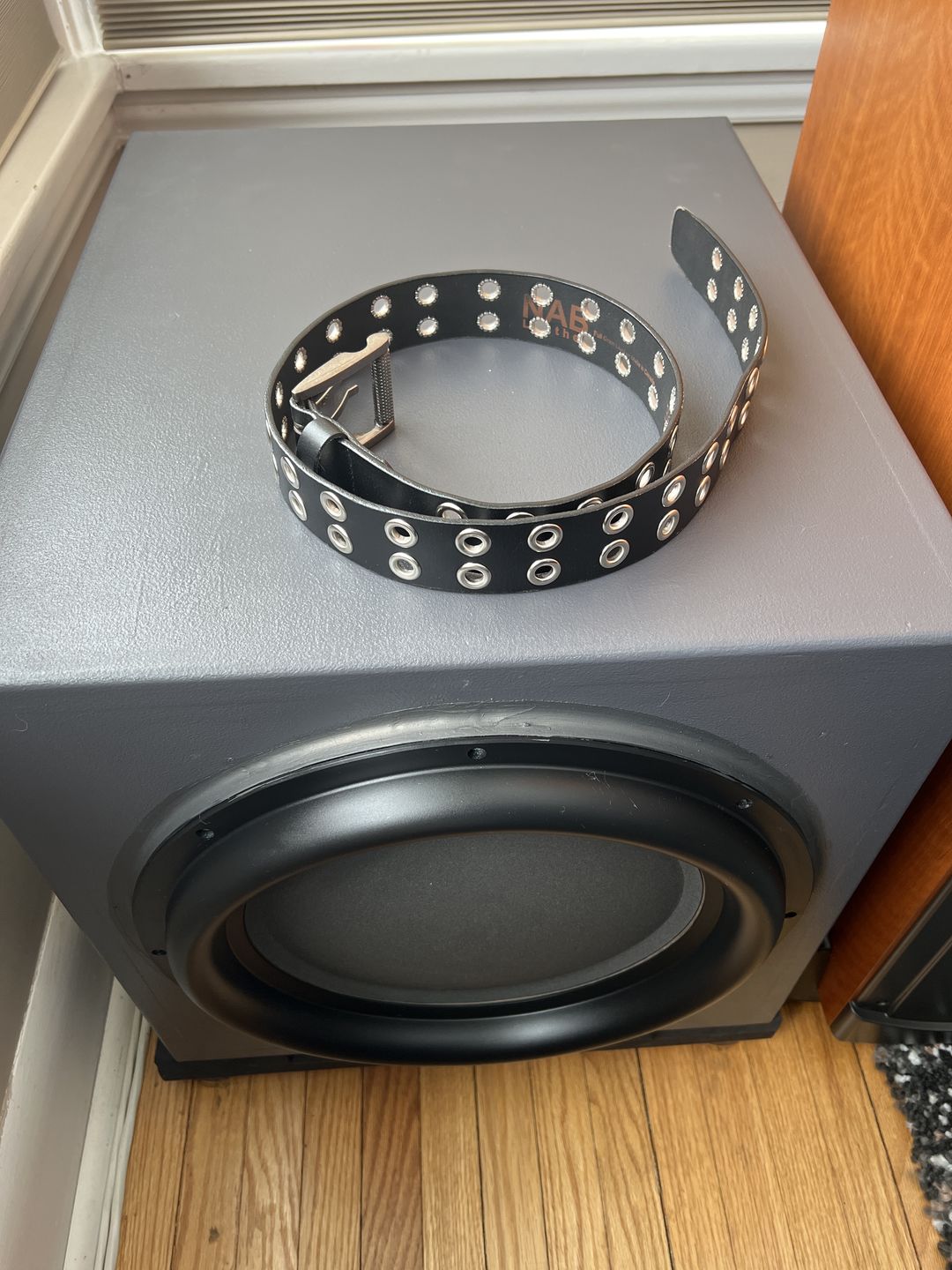 Customer photo review of The Brixton Belt - Black Double Grommet 100 % Full Grain Leather Belt