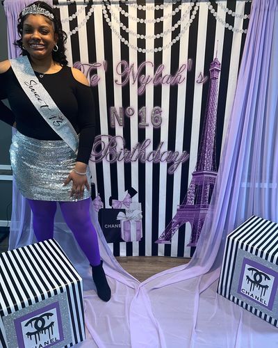 Customer photo review of Stripes Inspired Eiffel Tower 16th Birthday Party Decoration Banner