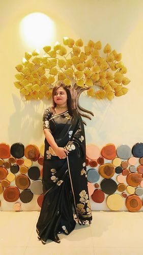 Customer photo review of JADE BLACK SATIN SILK BANARASI SAREE WITH BROCADE BLOUSE