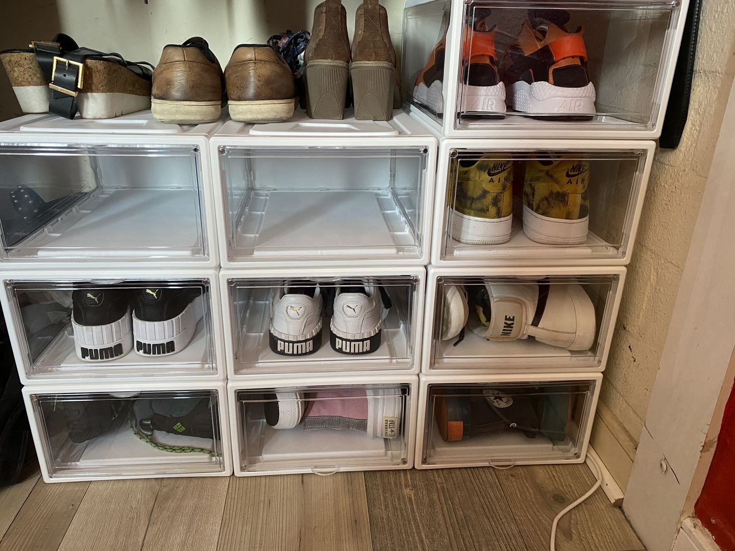 Customer photo review of Set 10 Cajas Organizadoras de Zapatos Blanco Transparente