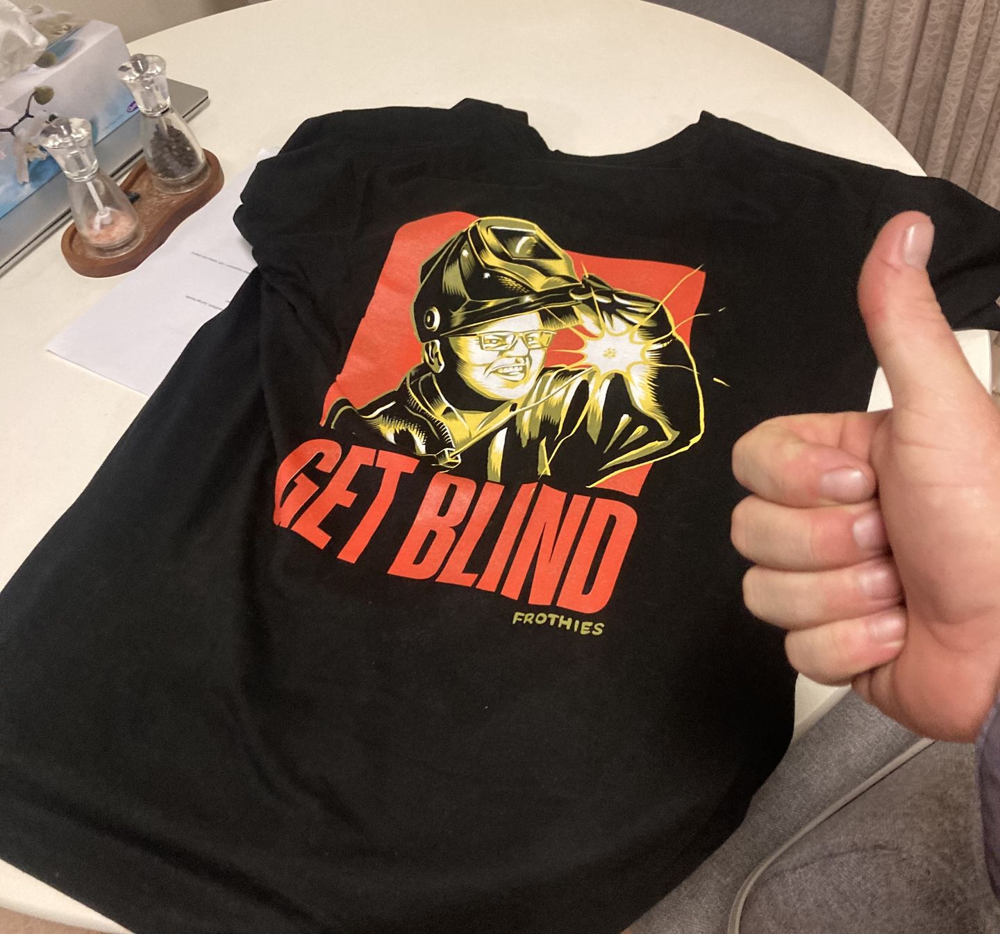 Customer photo review of Get Blind Tee