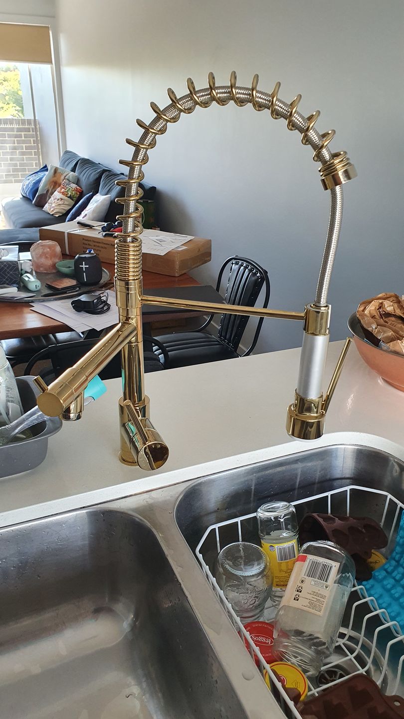 Customer photo review of Spiro Single-Hole Dual Handle Kitchen Faucet with Pull-Down Spring Spout