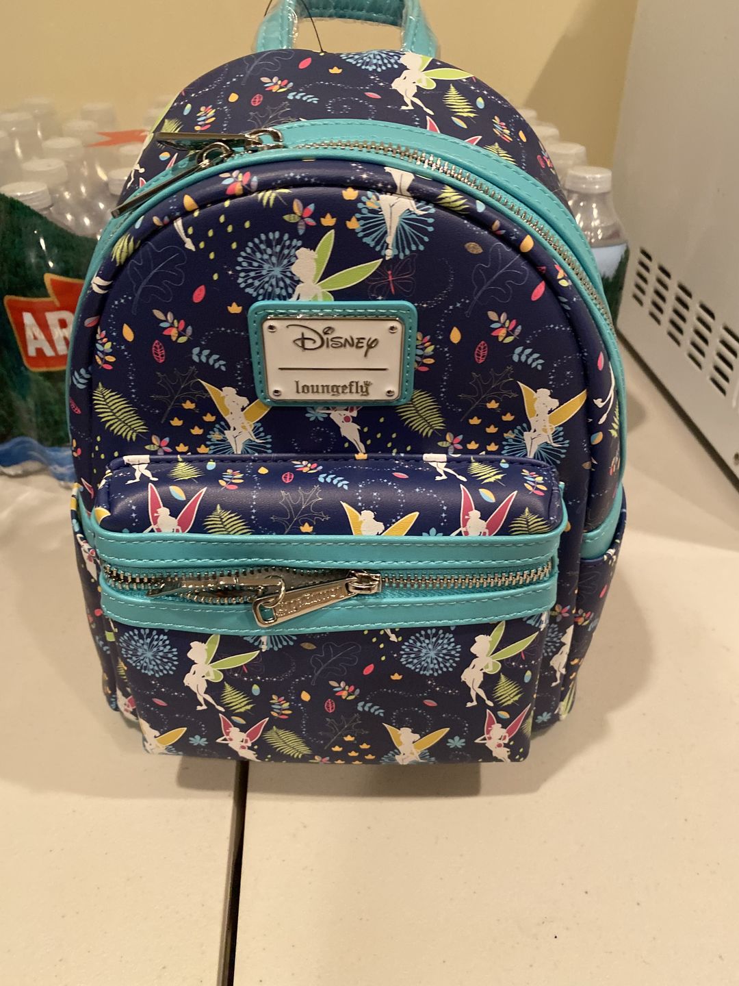 Customer photo review of 707 Street Exclusive - Disney Tinkerbell Glow in the Dark Allover Print Mini Backpack w/ Teal Straps - December Preorder