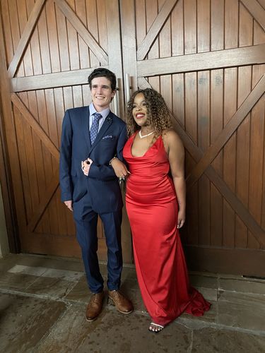 Customer photo review of Maurie Satin Gown - Red