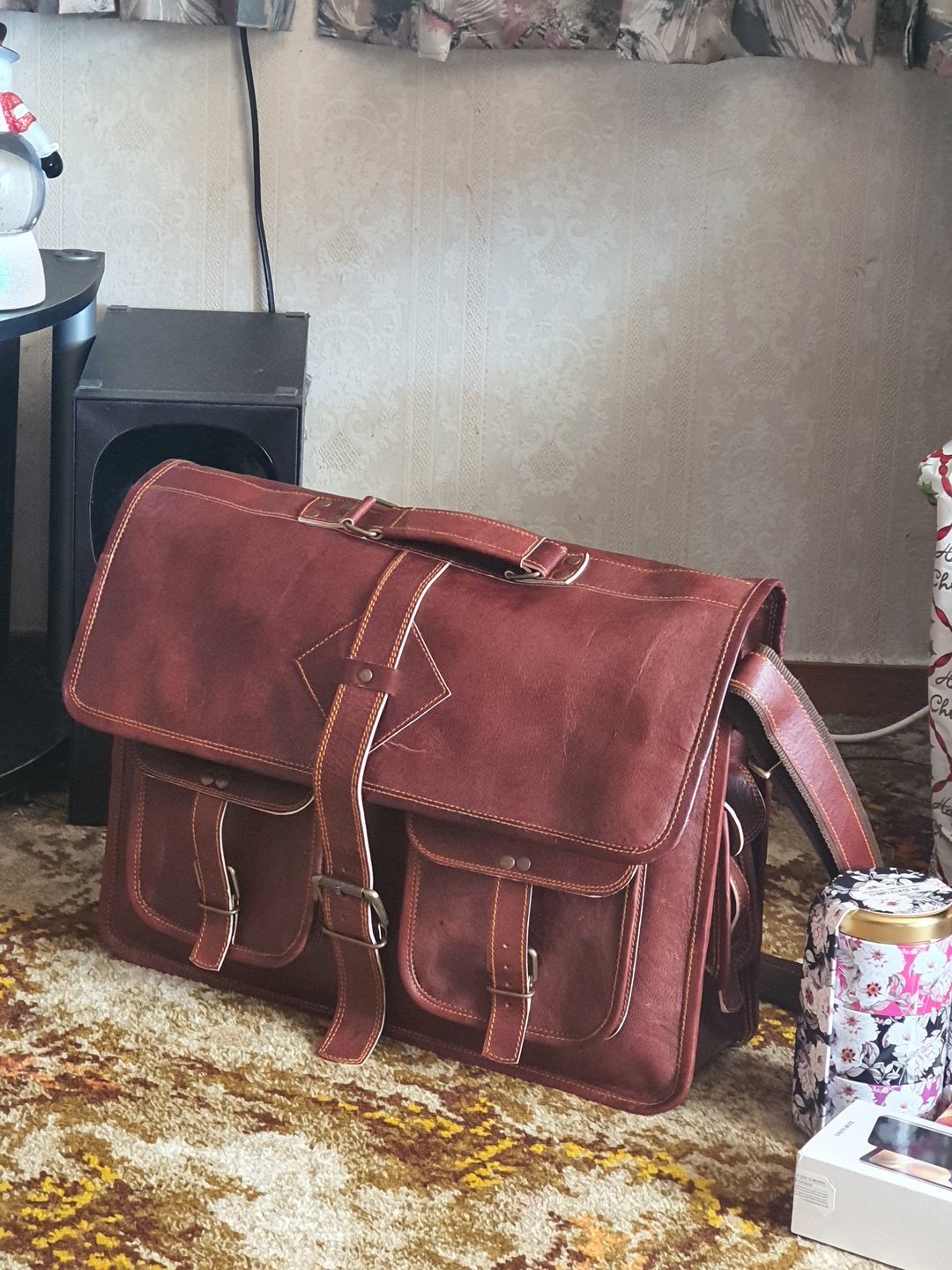 Customer photo review of Retro Office Leather Briefcase Messenger Bag