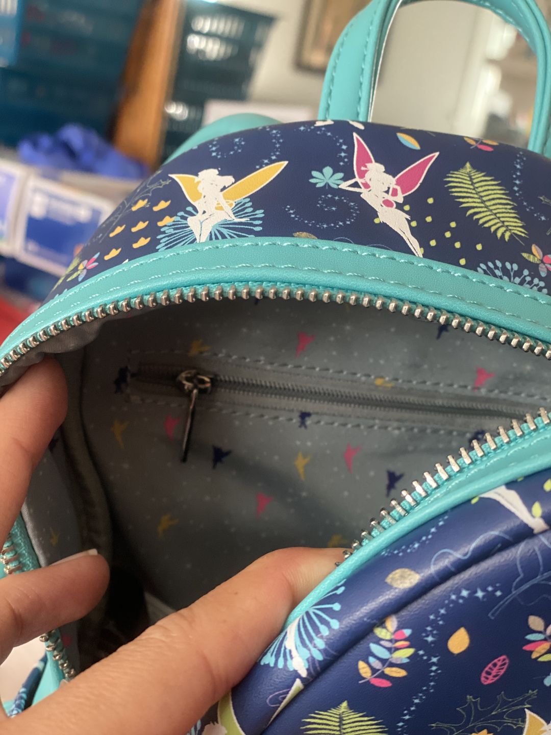 Customer photo review of 707 Street Exclusive - Disney Tinkerbell Glow in the Dark Allover Print Mini Backpack w/ Teal Straps - December Preorder