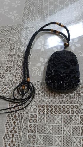 Customer photo review of Black Obsidian Dragon Wealth Pendant Bead Necklace