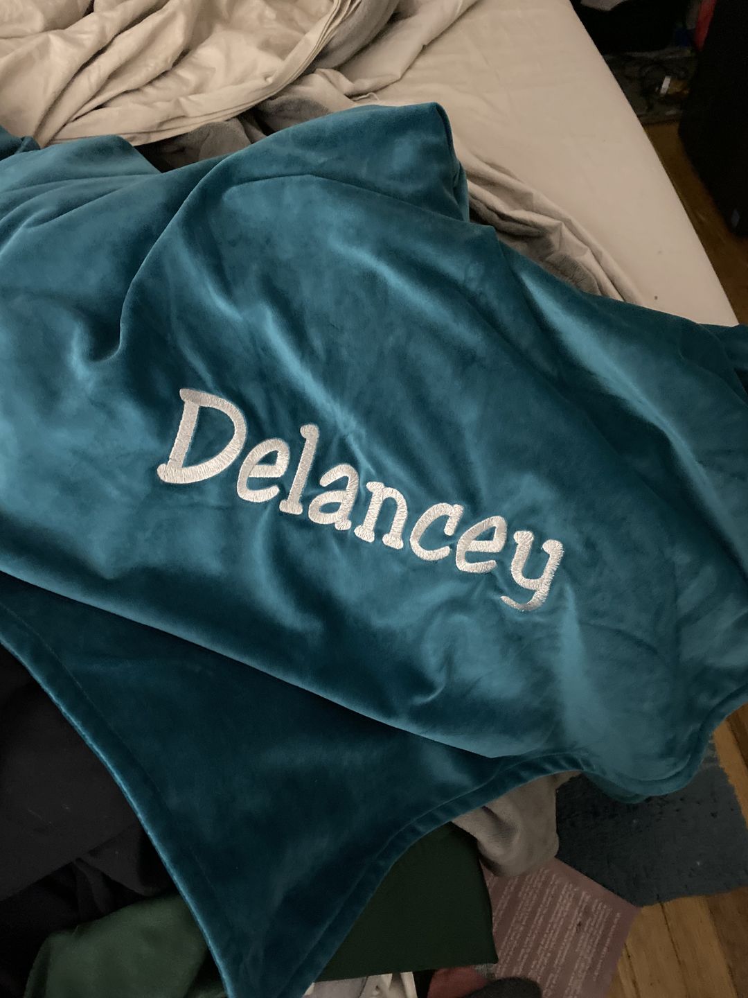 Customer photo review of BiggerBee Minky Throw Blanket TEAL **NEW FABRIC**