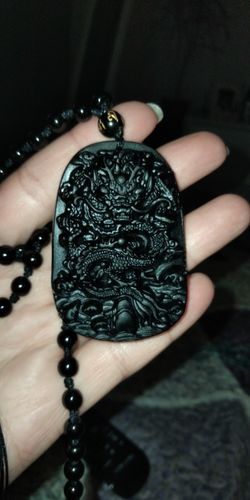 Customer photo review of Black Obsidian Dragon Wealth Pendant Bead Necklace