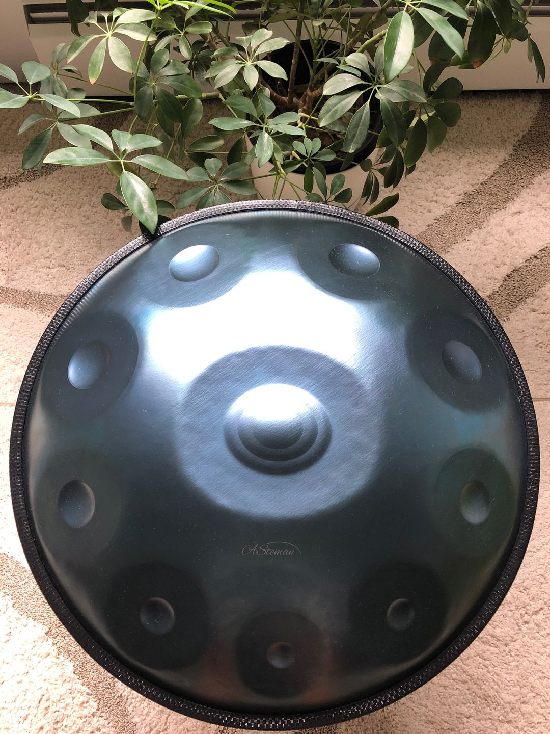 Customer photo review of AS TEMAN Handpan Ice Age 10 Notes D Minor Scale Blue handpan drum with gift set