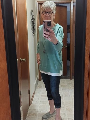 Customer photo review of Paisley Denim Crop Legging (Indigo)