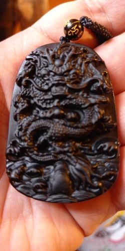 Customer photo review of Black Obsidian Dragon Wealth Pendant Bead Necklace