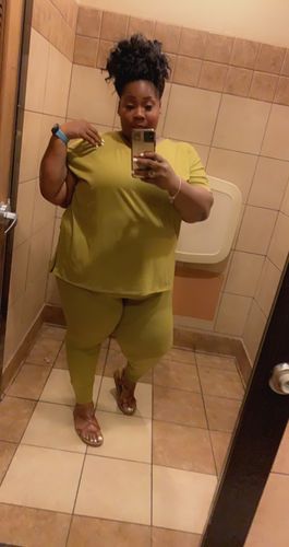 Customer photo review of Wine and Chill Legging Set (Olive Mustard)