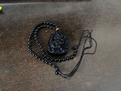 Customer photo review of Black Obsidian Dragon Wealth Pendant Bead Necklace