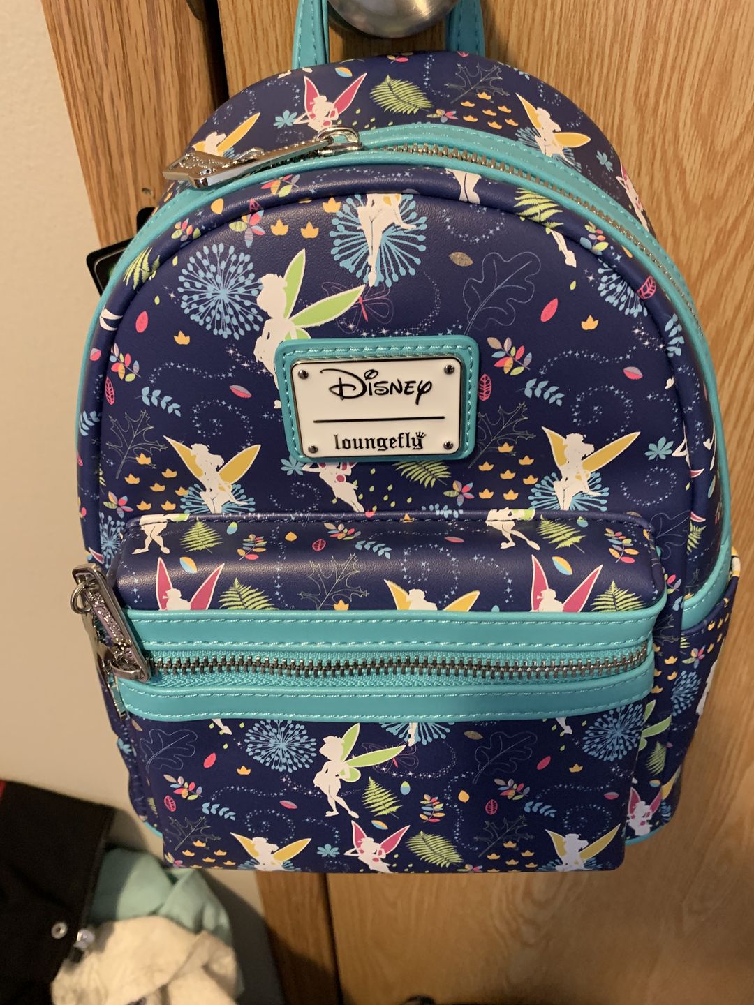 Customer photo review of 707 Street Exclusive - Disney Tinkerbell Glow in the Dark Allover Print Mini Backpack w/ Teal Straps - December Preorder