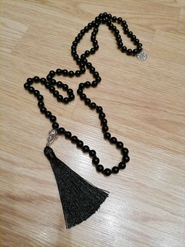 Customer photo review of Mala 108 Beads Necklace-Black Obsidian Mantra