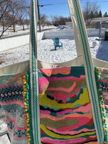 Customer photo review of Daphne Embellished Multi-colored Hand Beaded Tote