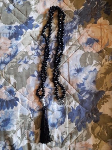Customer photo review of Mala 108 Beads Necklace-Black Obsidian Mantra