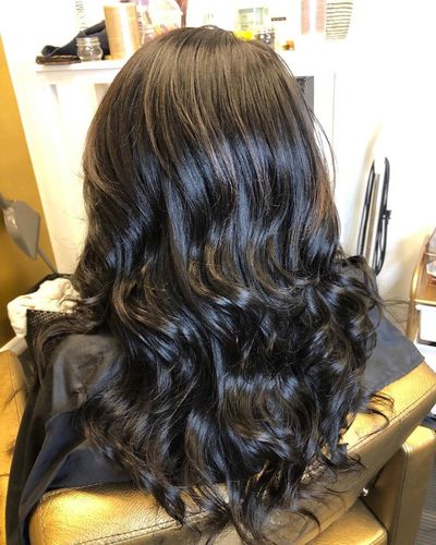 Customer photo review of Classic Tape In Hair Extensions Black Color Straight & Body Wave