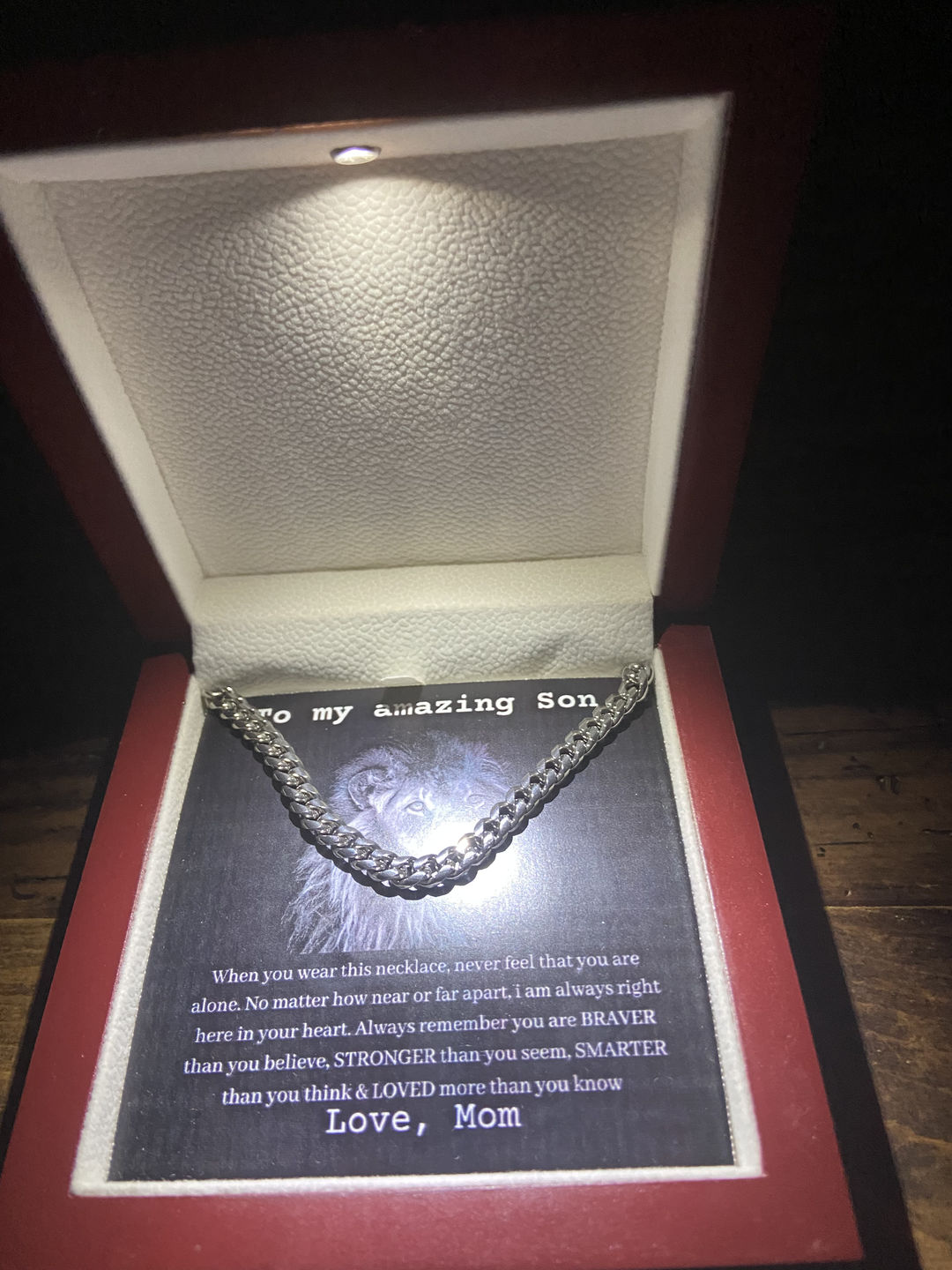 Customer photo review of [Almost Sold Out] To My Amazing Son - Love Mom - Cuban Link Chain