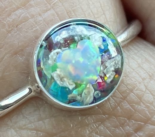 Customer photo review of Opal Heart Ring with Cremation Ashes