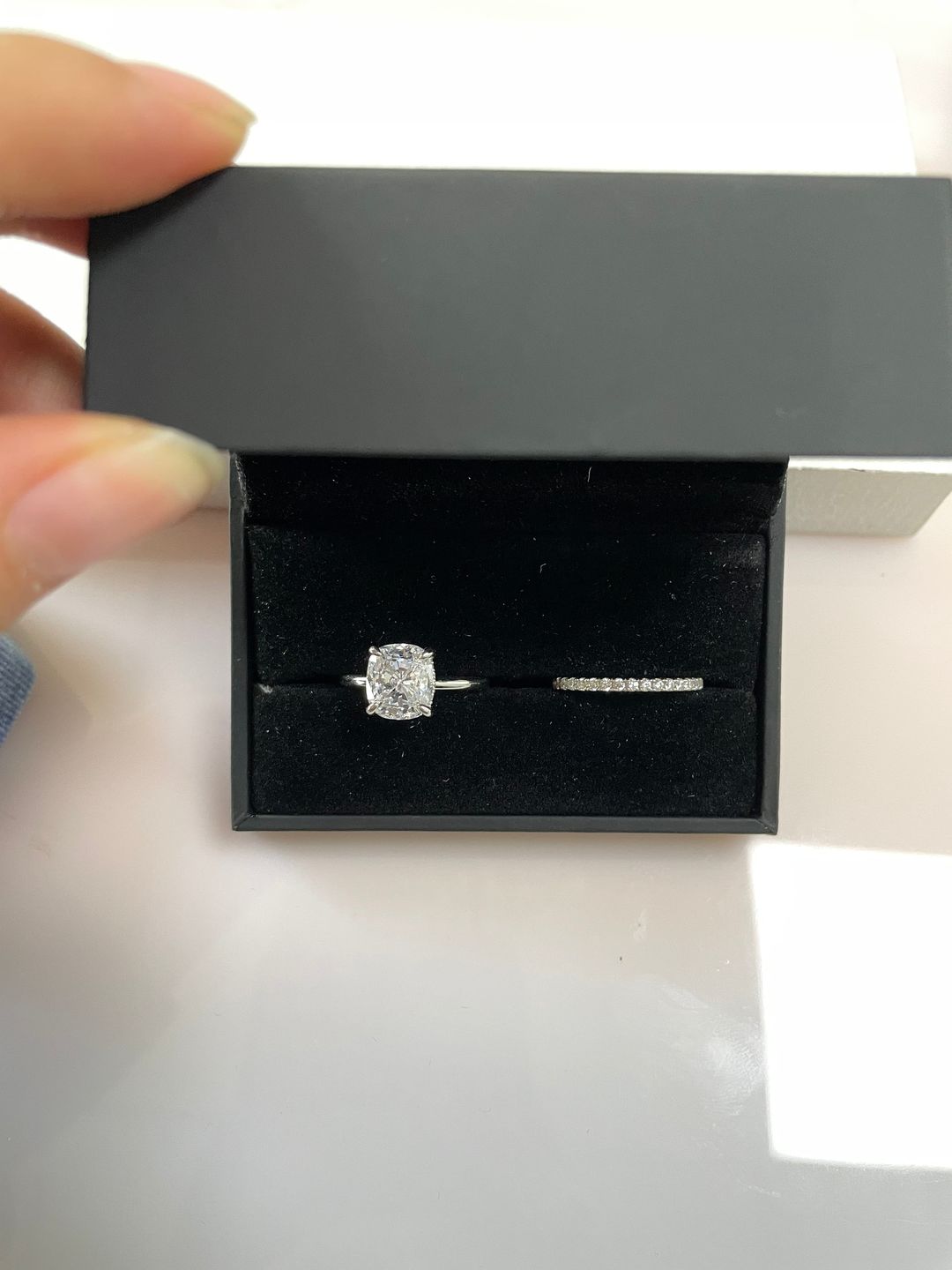 Customer photo review of S925 Classic 3.0 Carat Cushion Cut Bridal Set In Sterling Silver Stackable Wedding Rings
