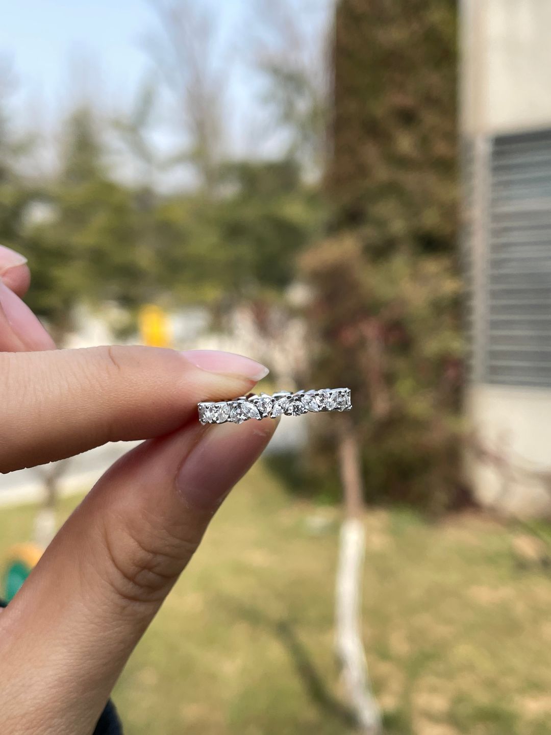 Customer photo review of S925 Fashion Design Marquise Cut & Round Cut Stackable Wedding Band In Sterling Silver