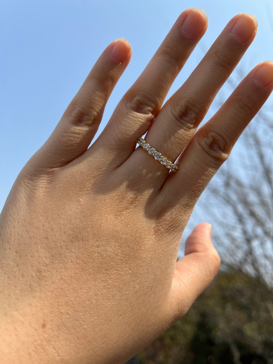Customer photo review of Louily Eternity Round Cut Simulated Diamond Wedding Band In Sterling Silver