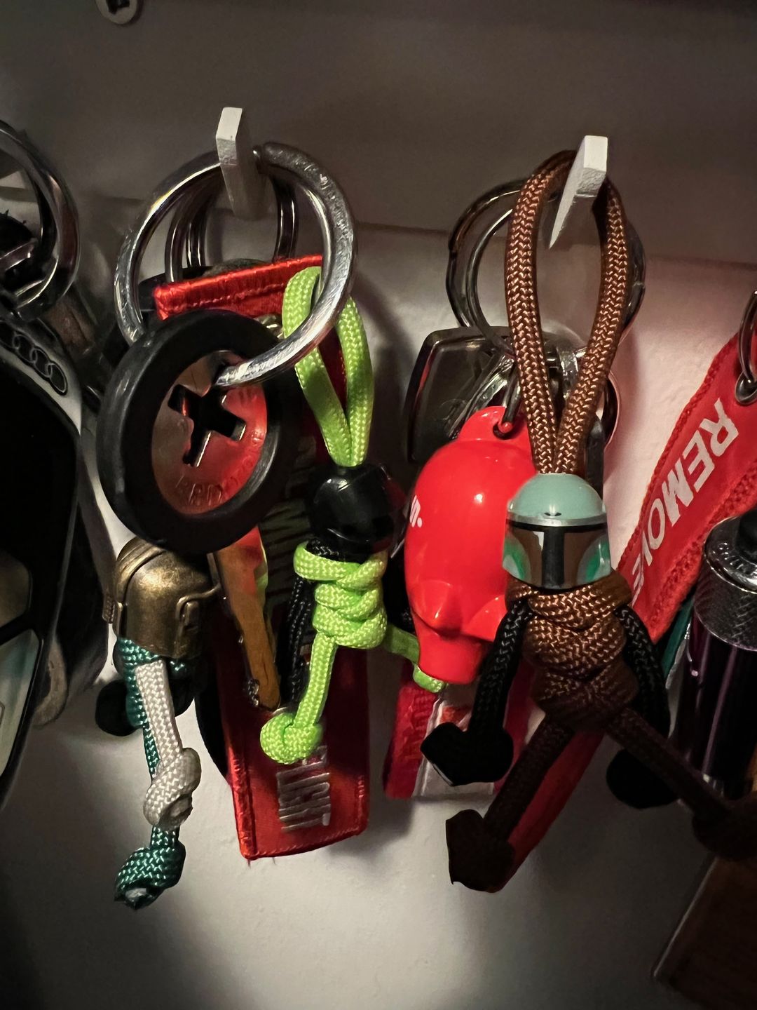 Customer photo review of Black Green Biker Buddy Paracord Keychain