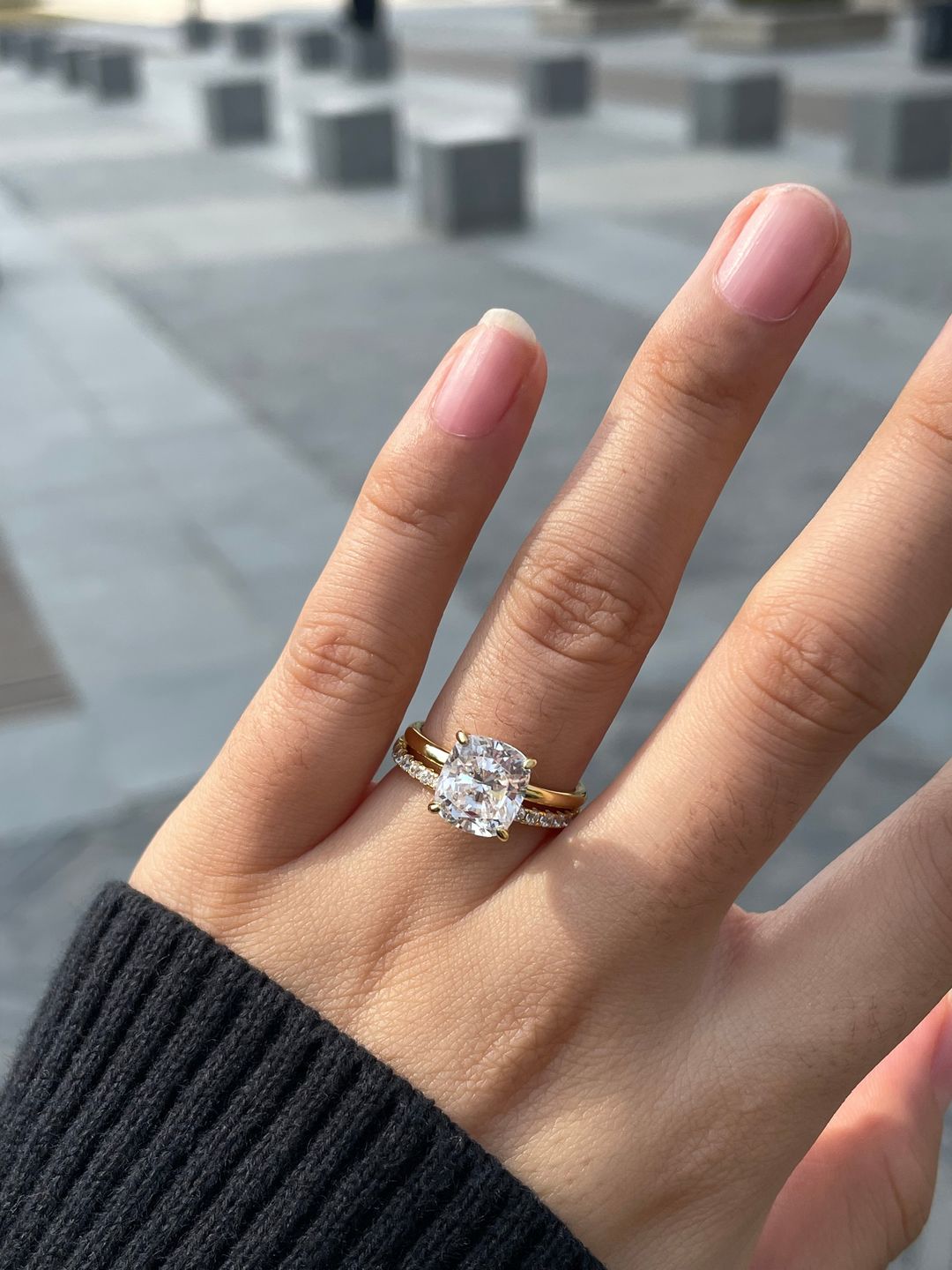 Customer photo review of S925 Classic 3.0 Carat Cushion Cut Bridal Set In Sterling Silver Stackable Wedding Rings