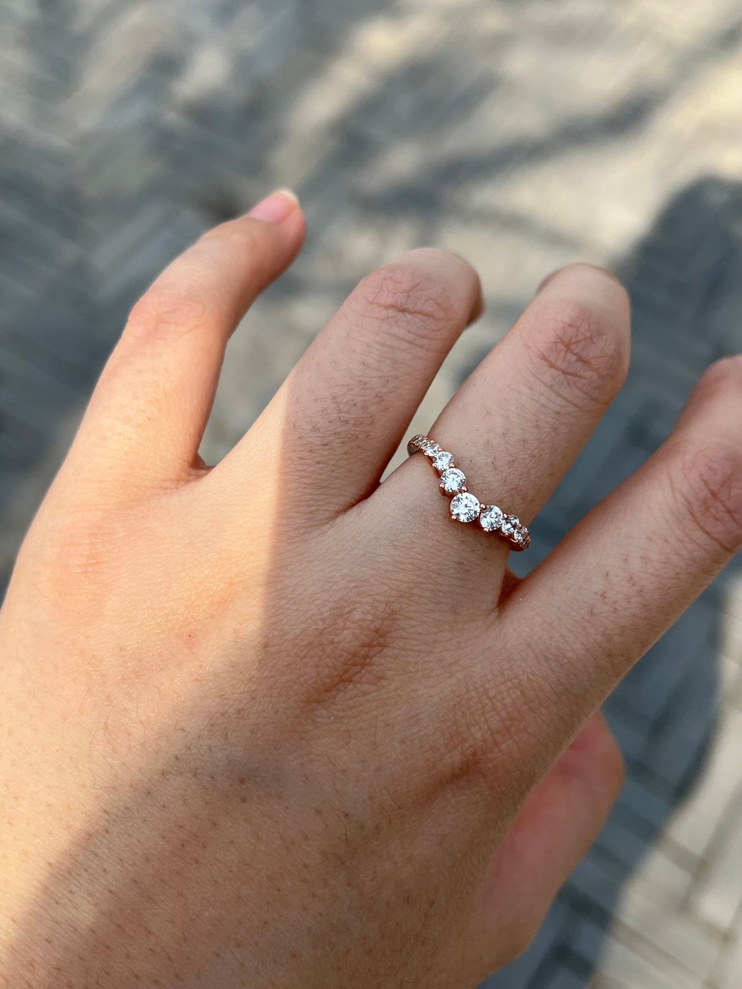 Customer photo review of S925 0.5Ct Round Cut Unique Curved Design Thin Stacking Wedding Ring In Sterling Silver