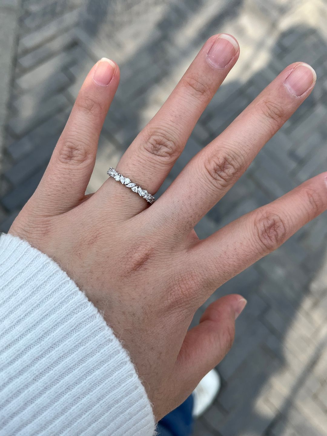 Customer photo review of S925 Fashion Design Marquise Cut & Round Cut Stackable Wedding Band In Sterling Silver