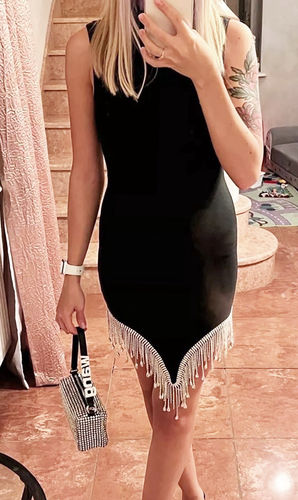 Customer photo review of Midnight Rhinestone Fringe Dress