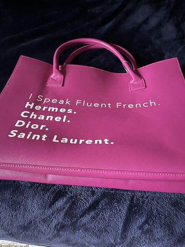 Customer photo review of I Speak Designer Tote Bag (Magenta)